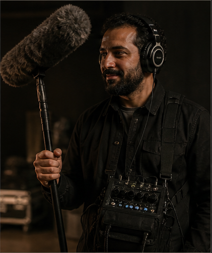 Sound recordist with production audio gear